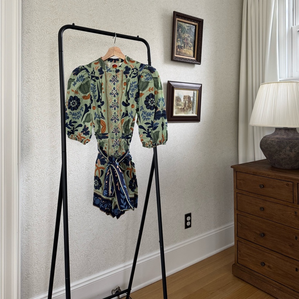 FARM Rio Floral Patterned Romper with Puff Sleeves
